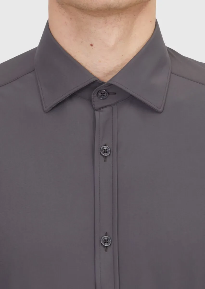 Burgundy Plain Regular Fit Weaving Classical Shirt - 5