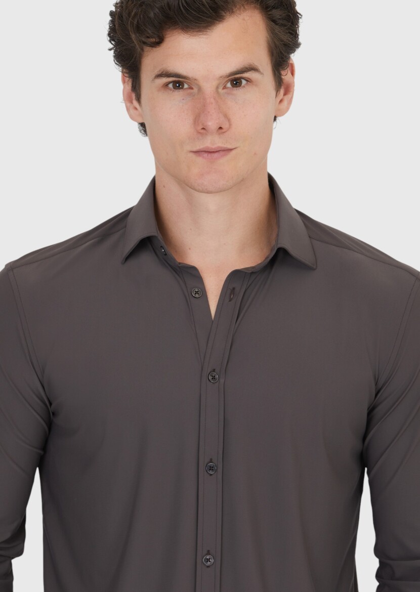 Burgundy Plain Regular Fit Weaving Classical Shirt - 3