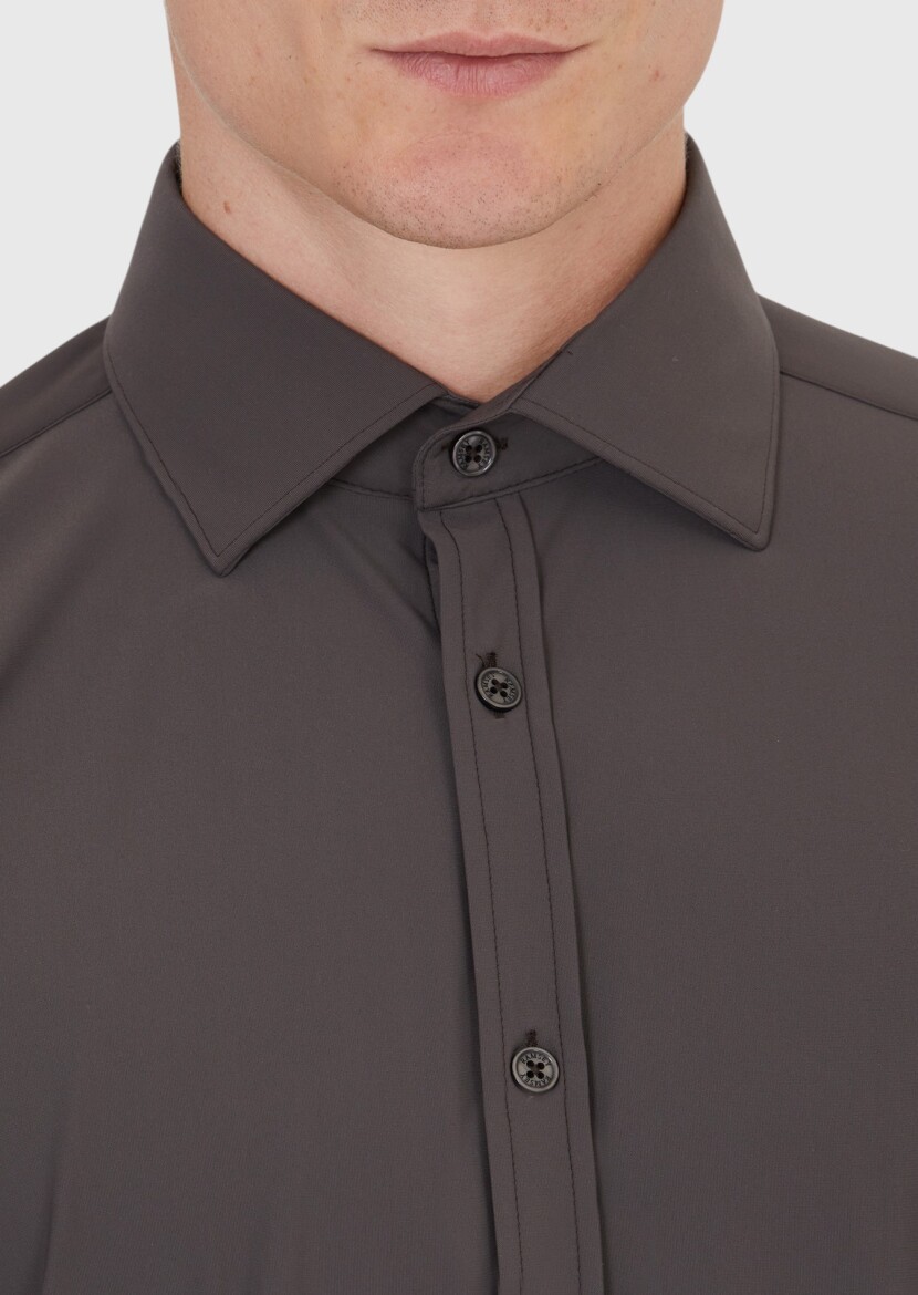 Burgundy Plain Regular Fit Weaving Classical Shirt - 4