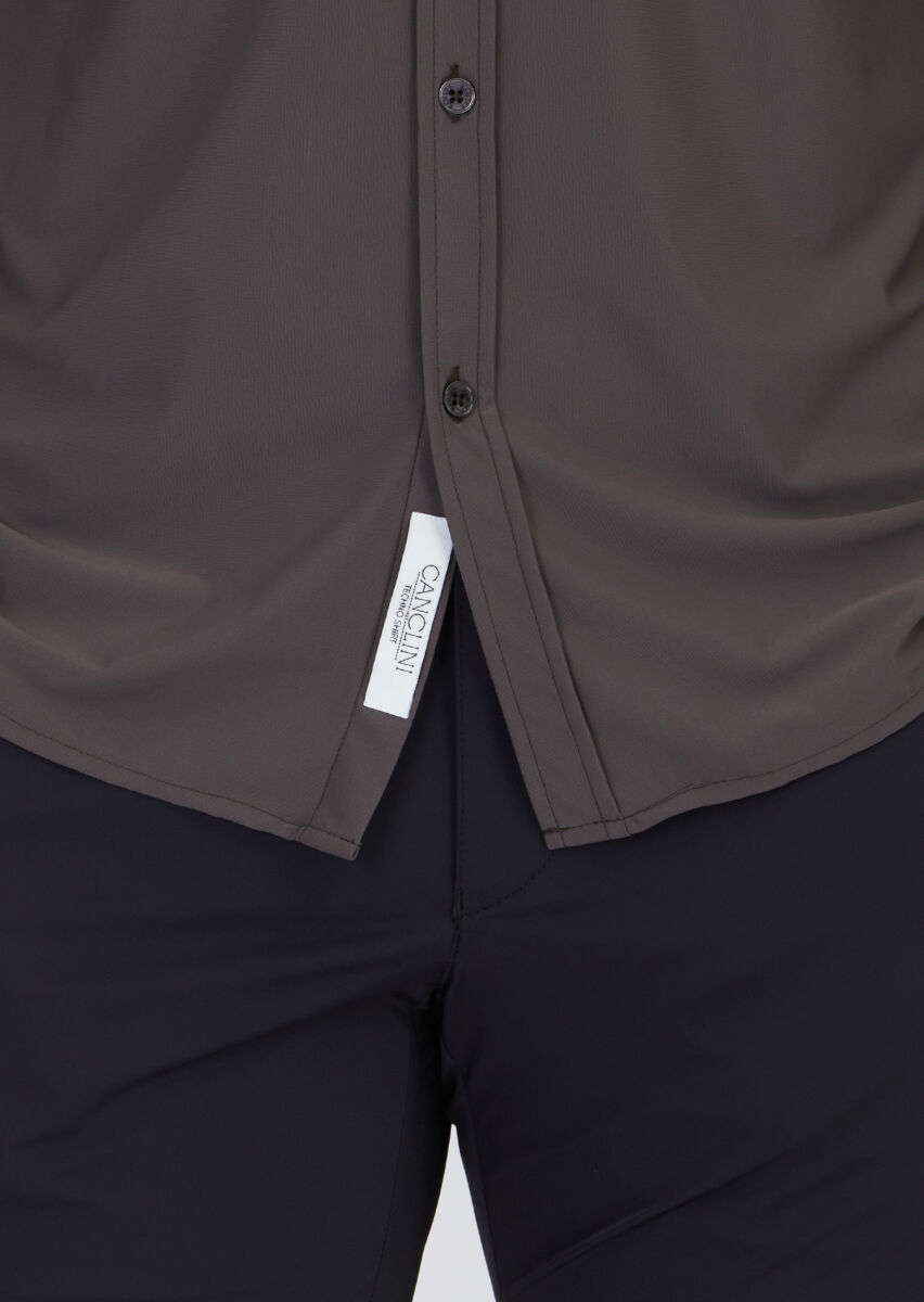 Burgundy Plain Regular Fit Weaving Classical Shirt - 5