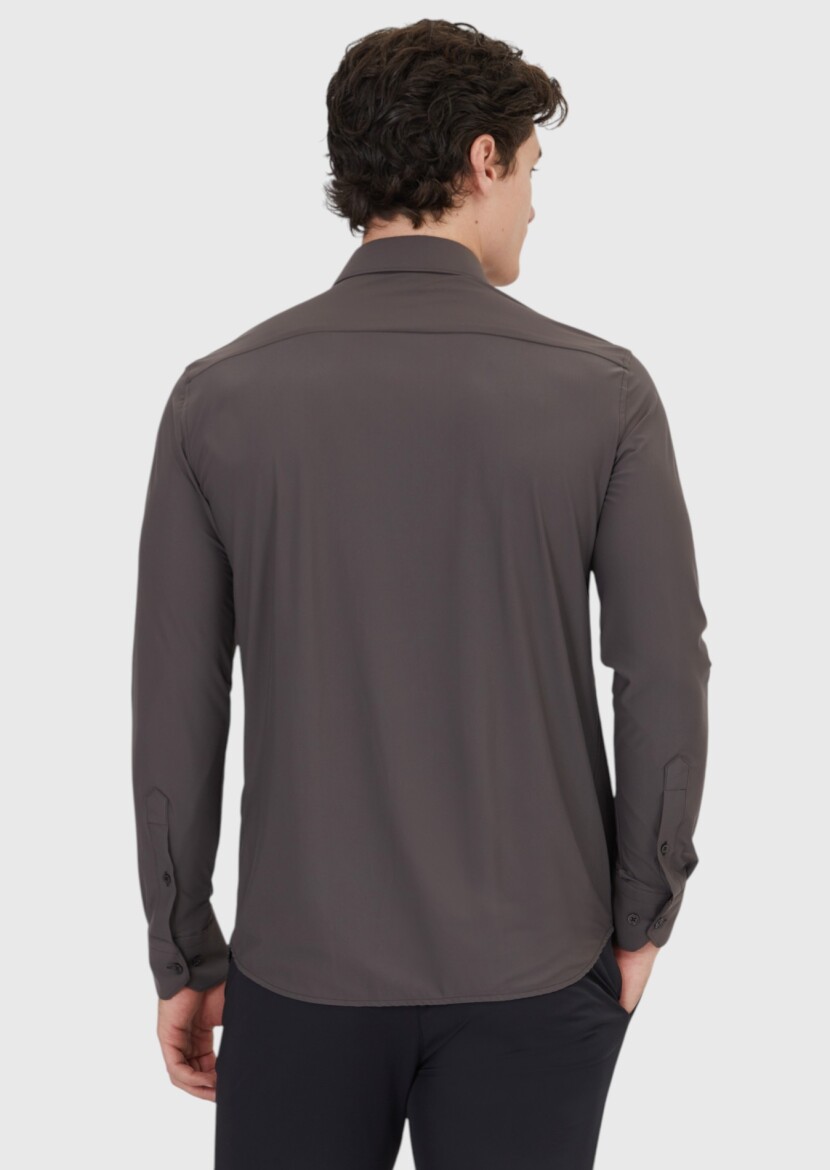 Burgundy Plain Regular Fit Weaving Classical Shirt - 6