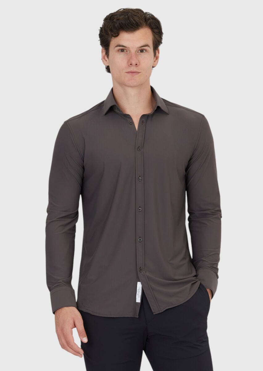 Burgundy Plain Regular Fit Weaving Classical Shirt - 1