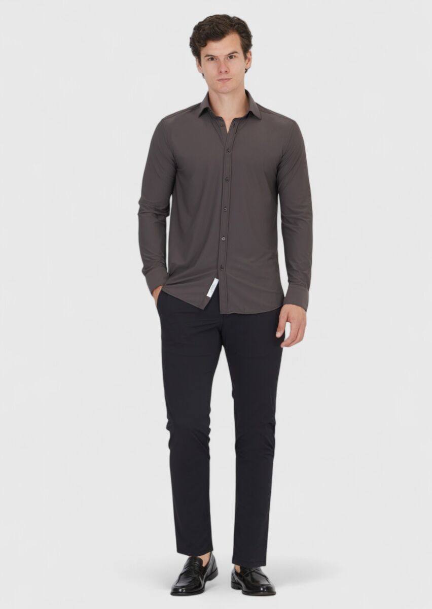 Burgundy Plain Regular Fit Weaving Classical Shirt - 2