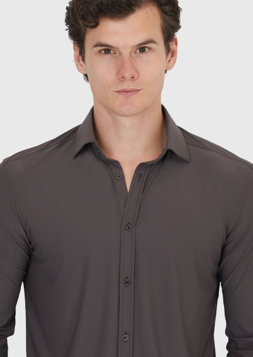 Burgundy Plain Regular Fit Weaving Classical Shirt - 3