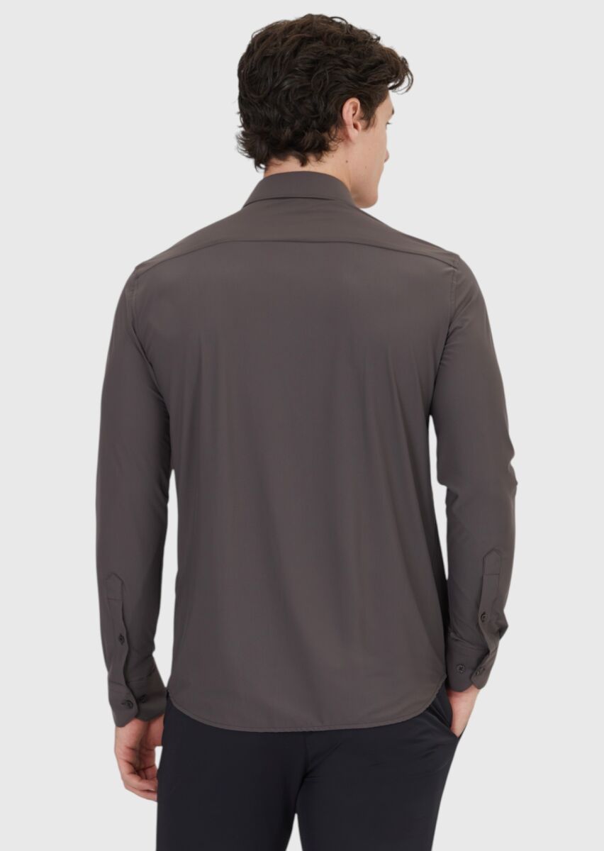 Burgundy Plain Regular Fit Weaving Classical Shirt - 6