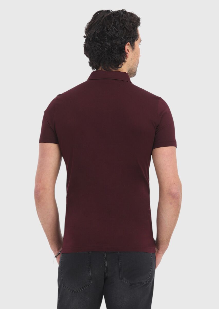 Burgundy Polo Neck 100% Cotton T-Shirt - 4