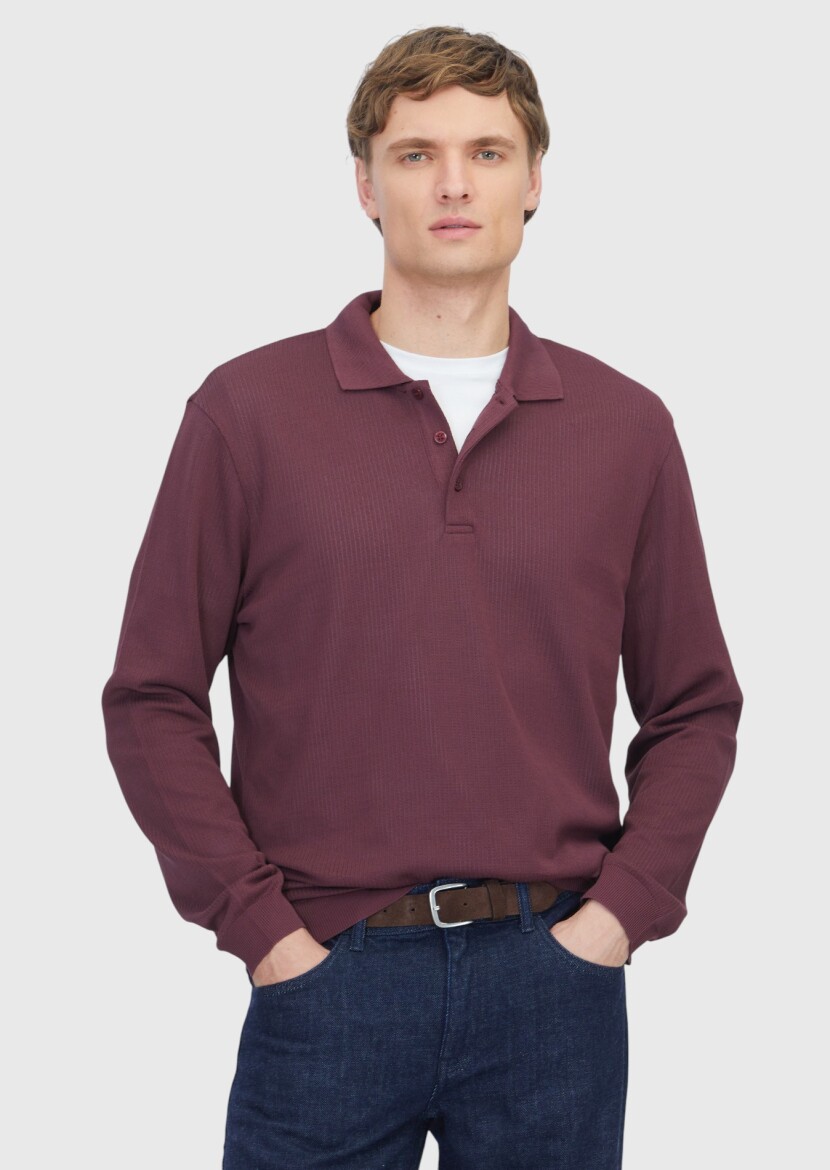 Burgundy Polo Neck Jacquard Sweatshirt - RAMSEY