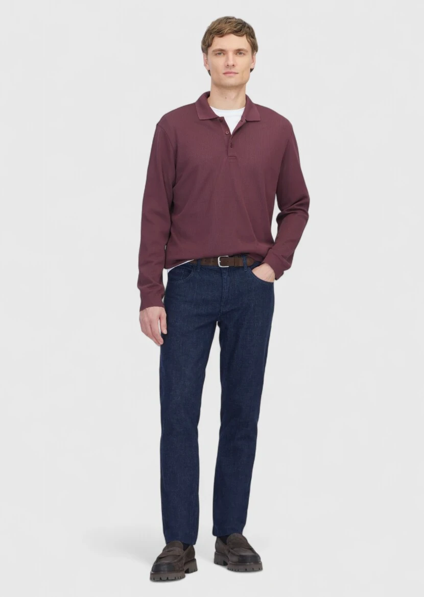 Burgundy Polo Neck Jacquard Sweatshirt - 2