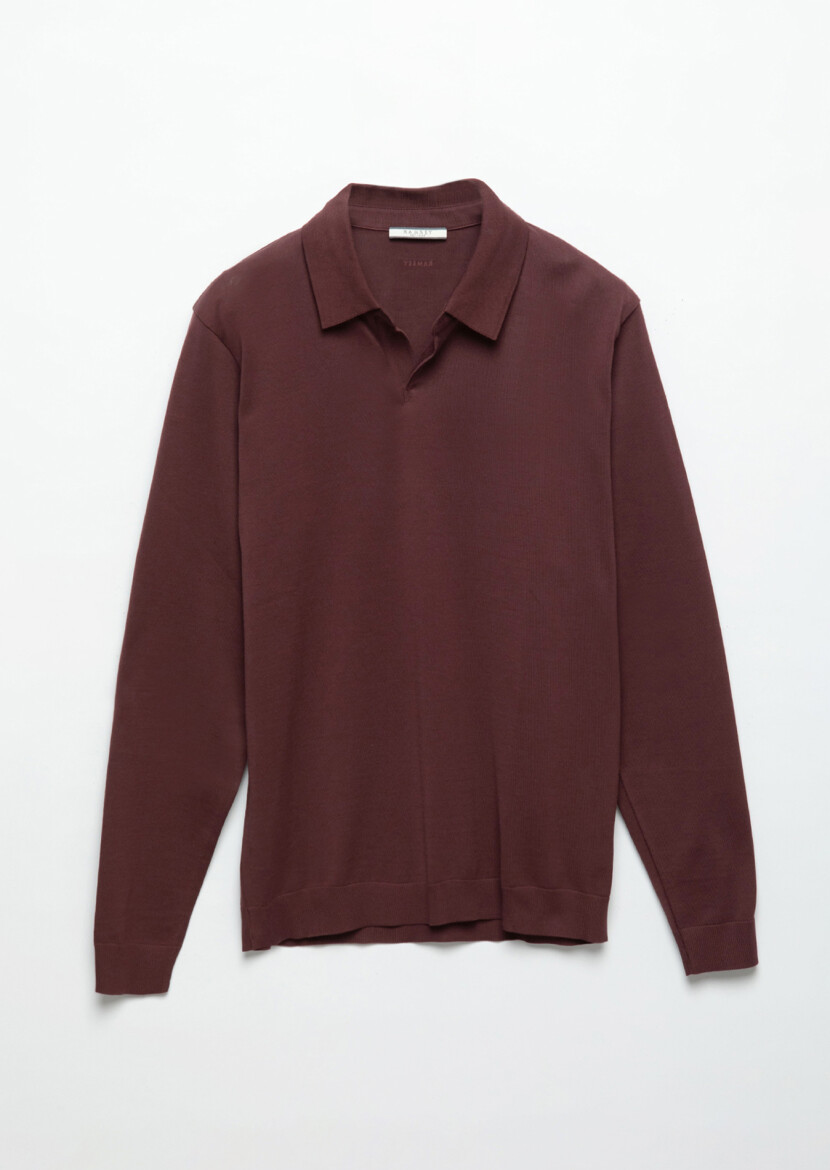 Burgundy Polo Neck Plain Sweatshirt - 7