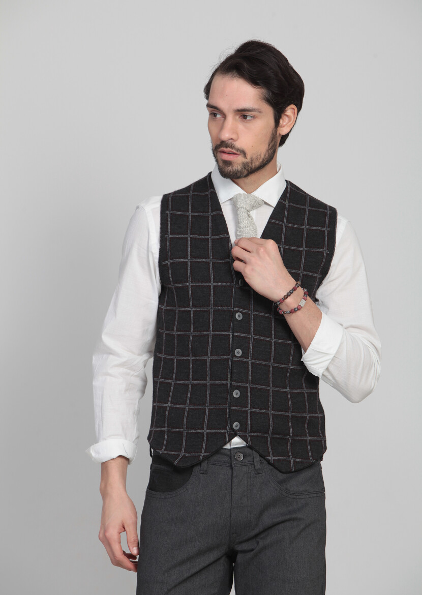 Burgundy Regular Fit Casual Knitting Knit Vest - 1