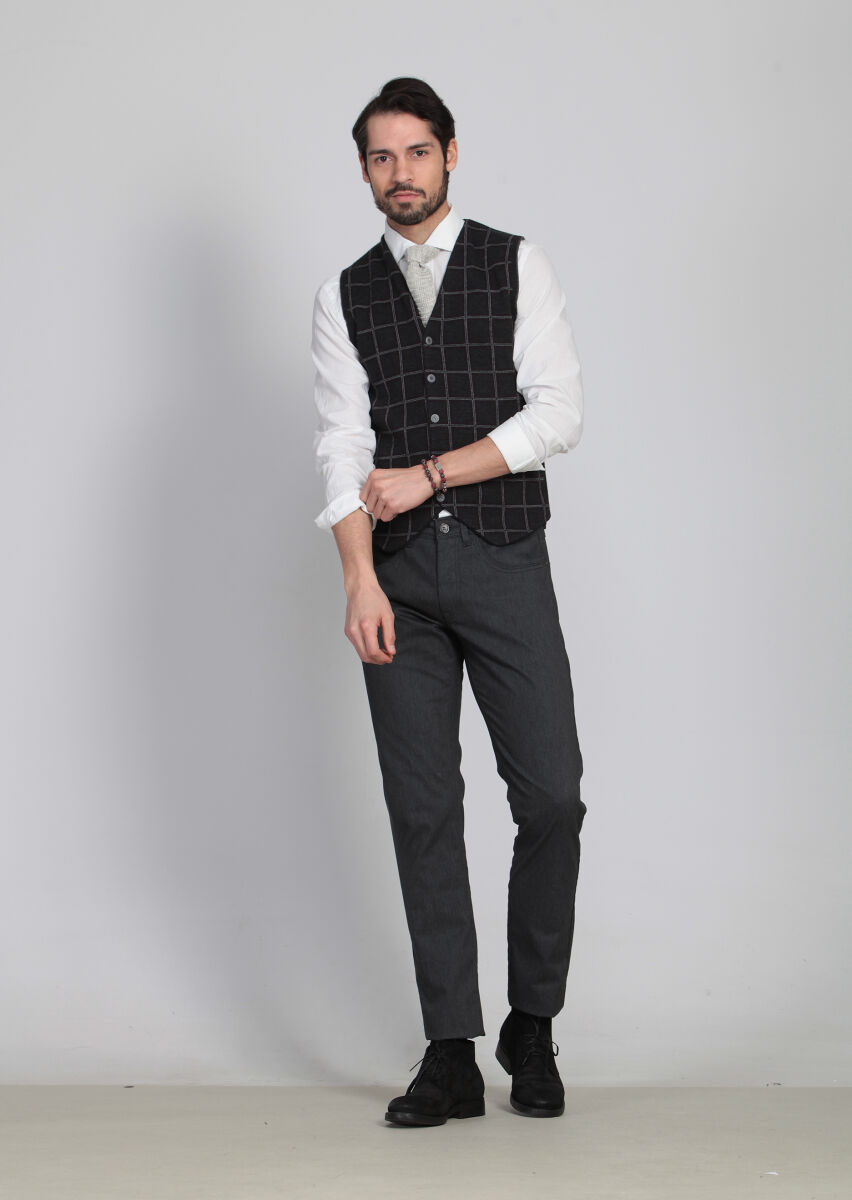 Burgundy Regular Fit Casual Knitting Knit Vest - 2