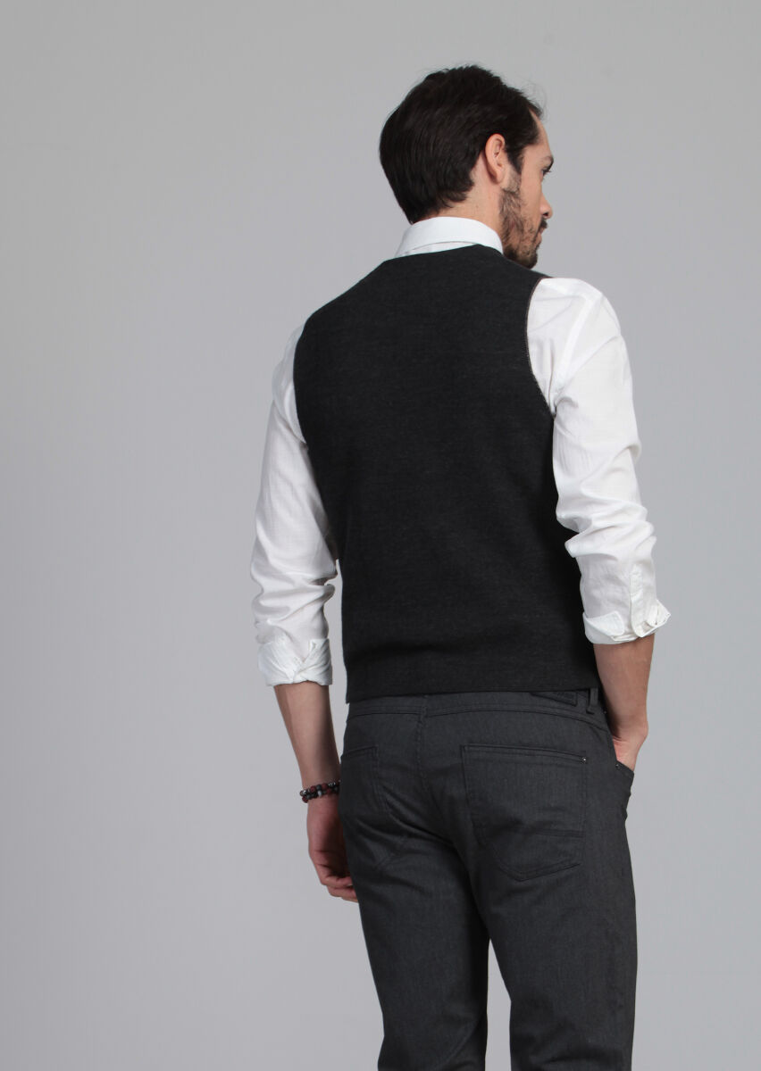 Burgundy Regular Fit Casual Knitting Knit Vest - 4
