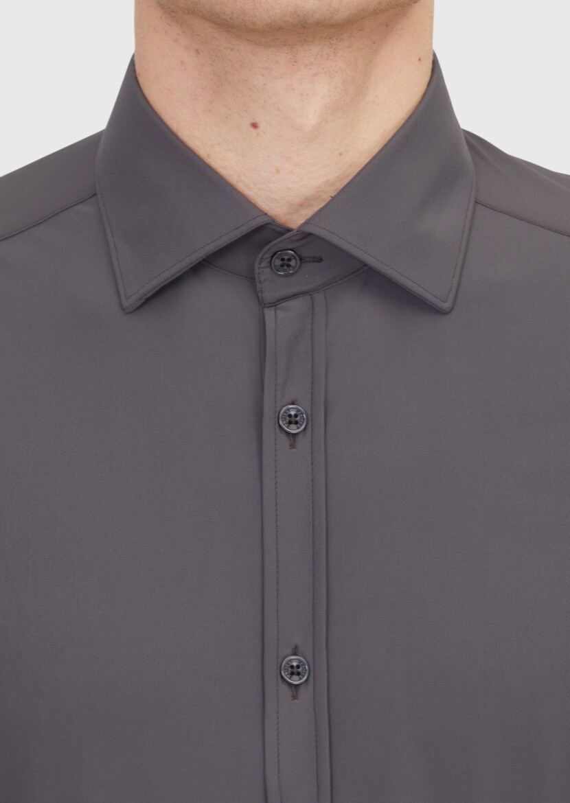 Burgundy Regular Fit Knitting Classical Shirt - 5