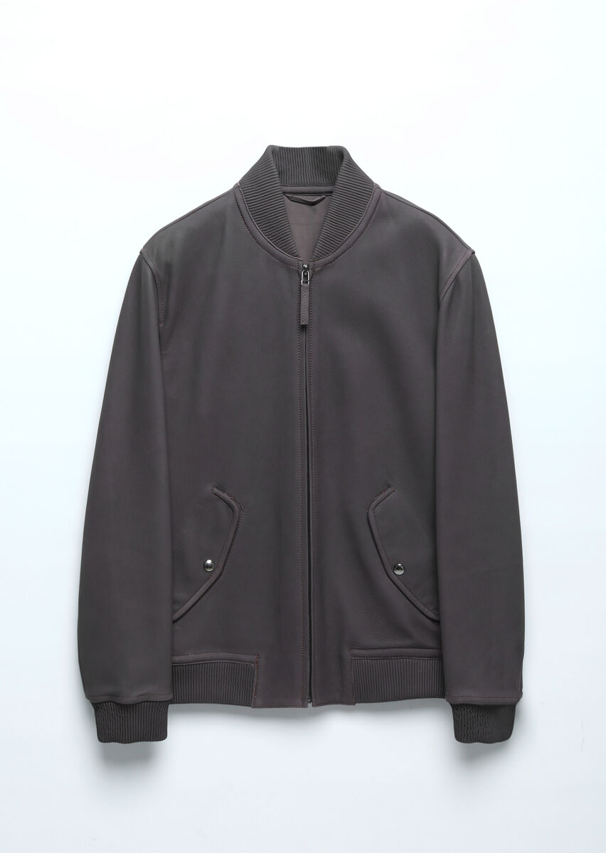 Burgundy Regular Fit Turtleneck Casual Leather Leather Coat - 8