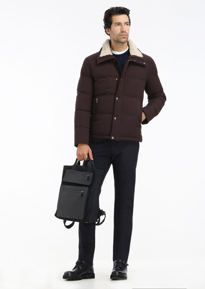 Burgundy Regular Fit Turtleneck Casual Weaving Coat - 3