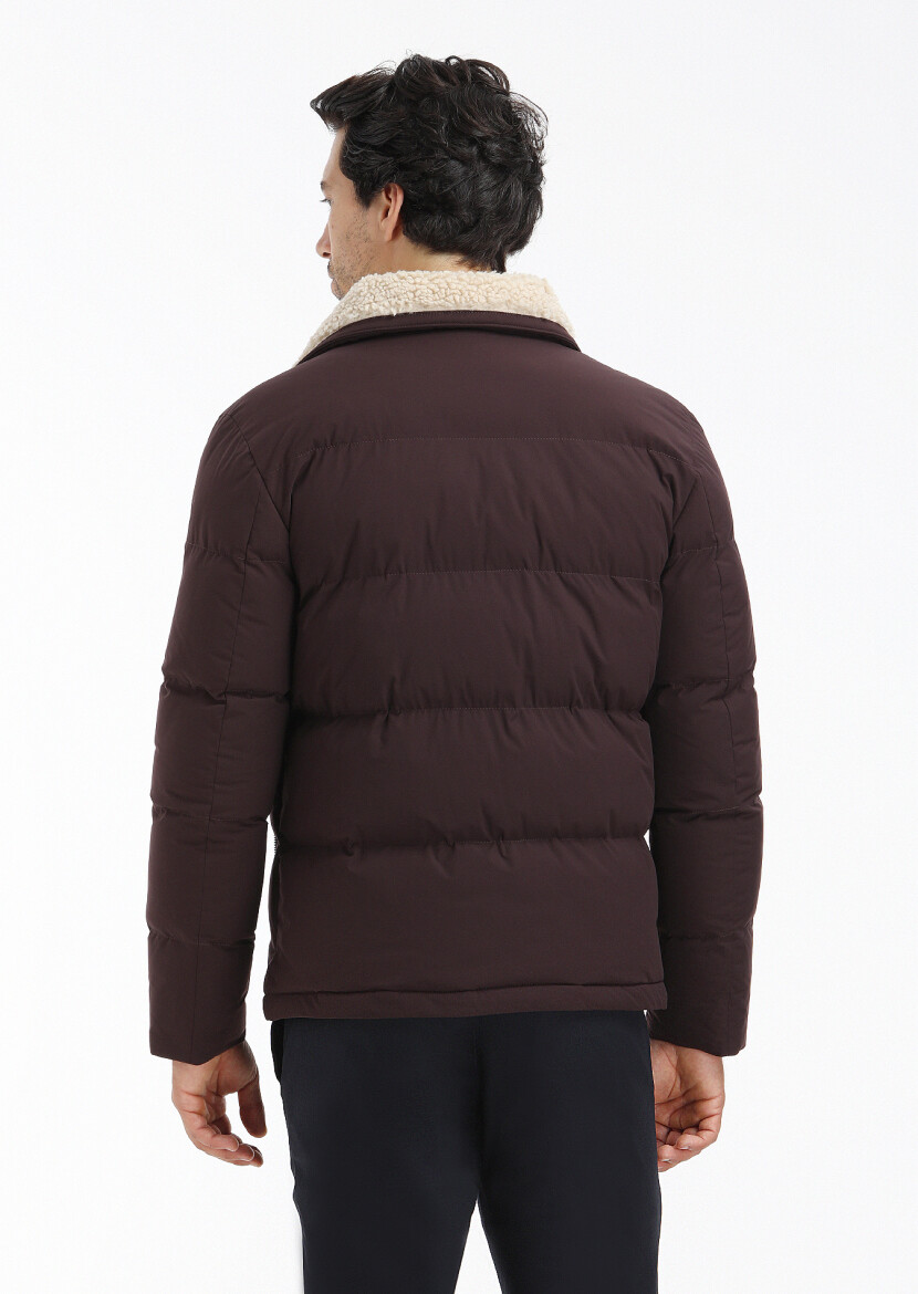 Burgundy Regular Fit Turtleneck Casual Weaving Coat - 6