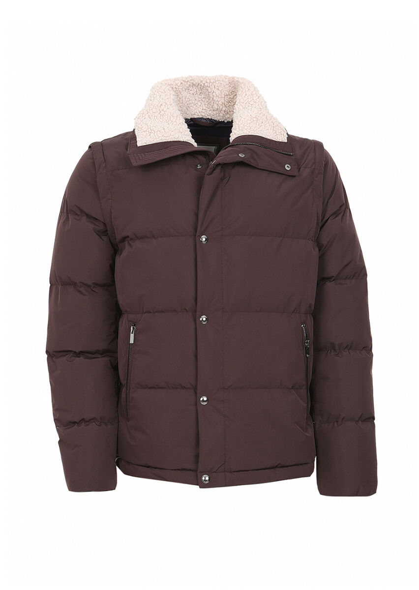 Burgundy Regular Fit Turtleneck Casual Weaving Coat - 7