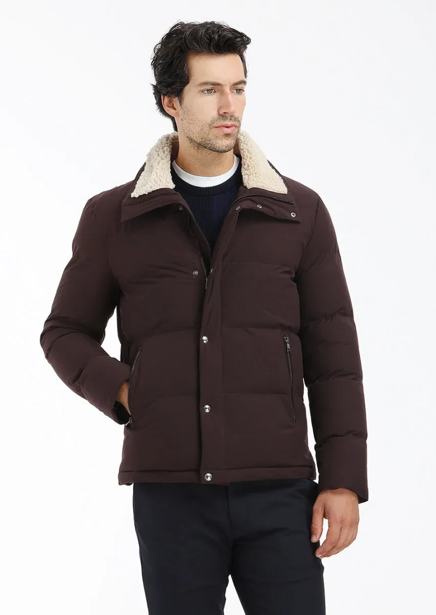 Burgundy Regular Fit Turtleneck Casual Weaving Coat - 2