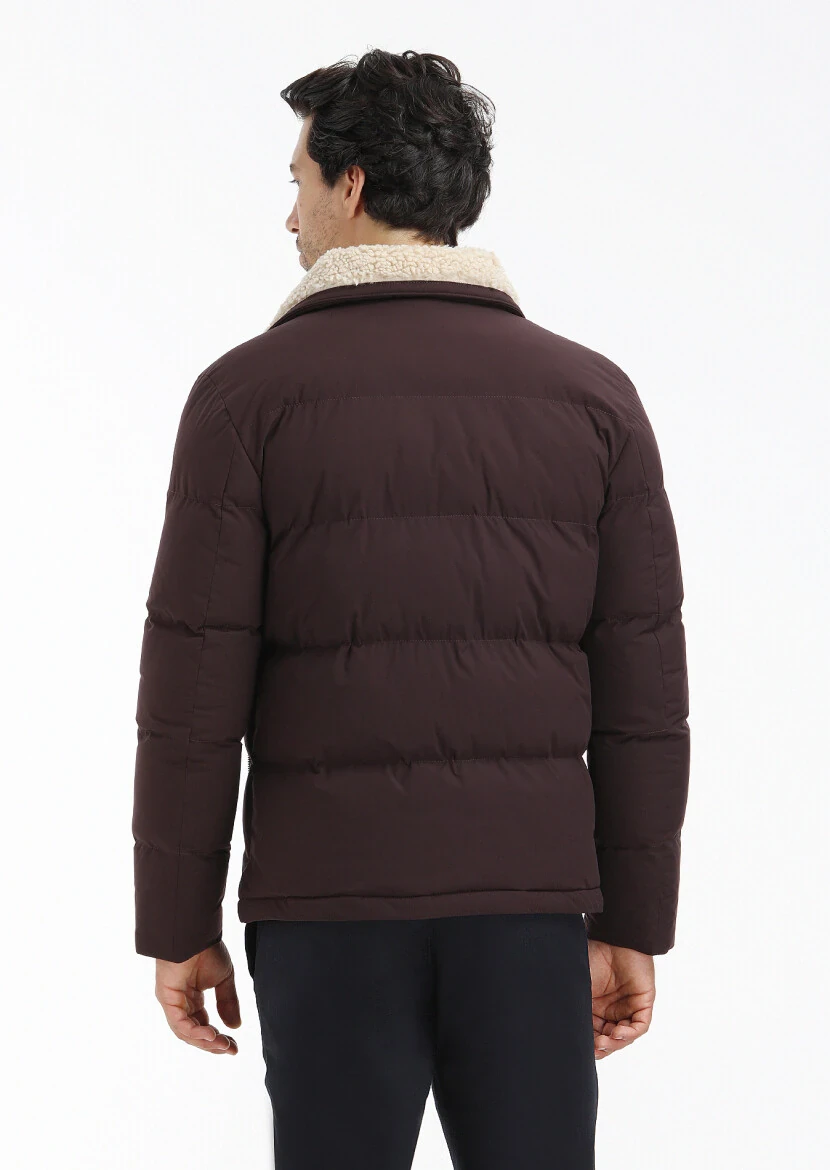 Burgundy Regular Fit Turtleneck Casual Weaving Coat - 6