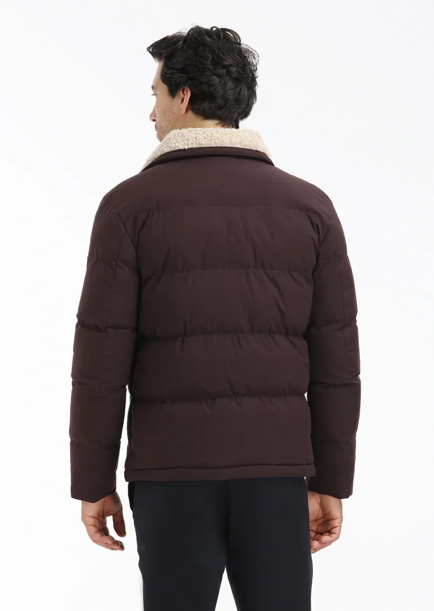 Burgundy Regular Fit Turtleneck Casual Weaving Coat - 6