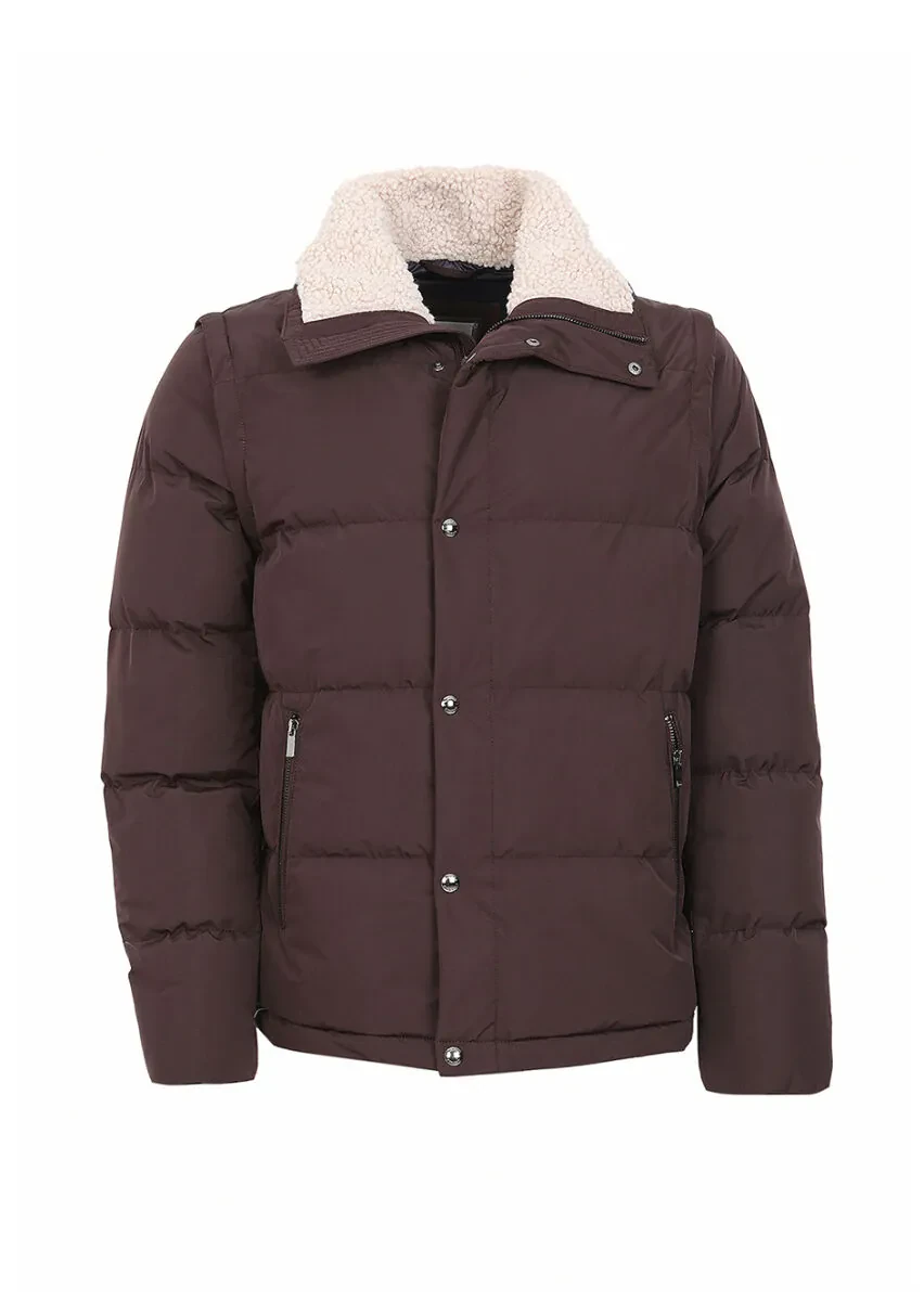 Burgundy Regular Fit Turtleneck Casual Weaving Coat - 7