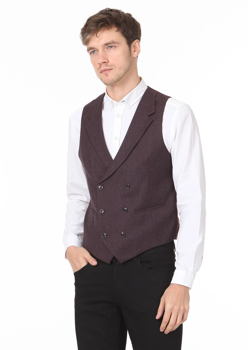 Burgundy Slim Fit Butterfly Collar Casual Waistcoat - 2