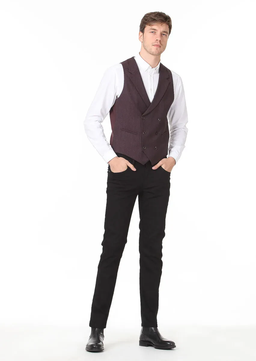 Burgundy Slim Fit Butterfly Collar Casual Waistcoat - 3