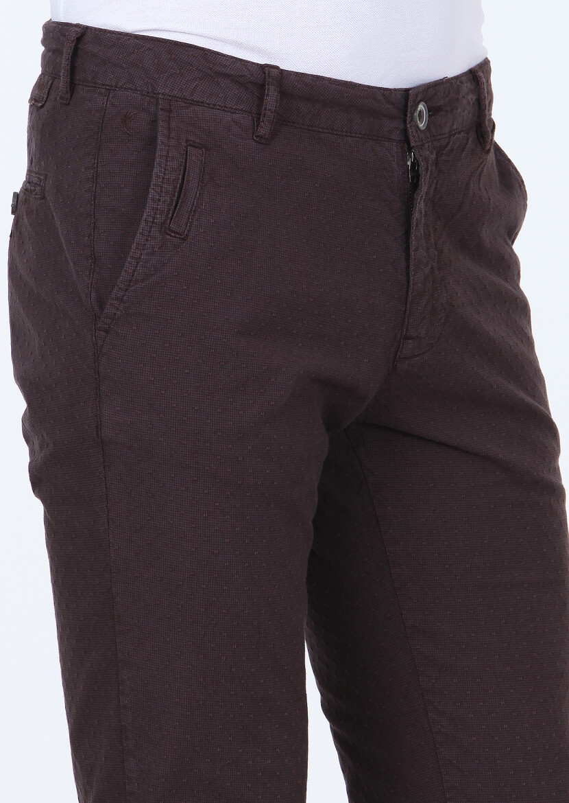 Burgundy Weaving Regular Fit Casual Cotton Blended Trousers - 3