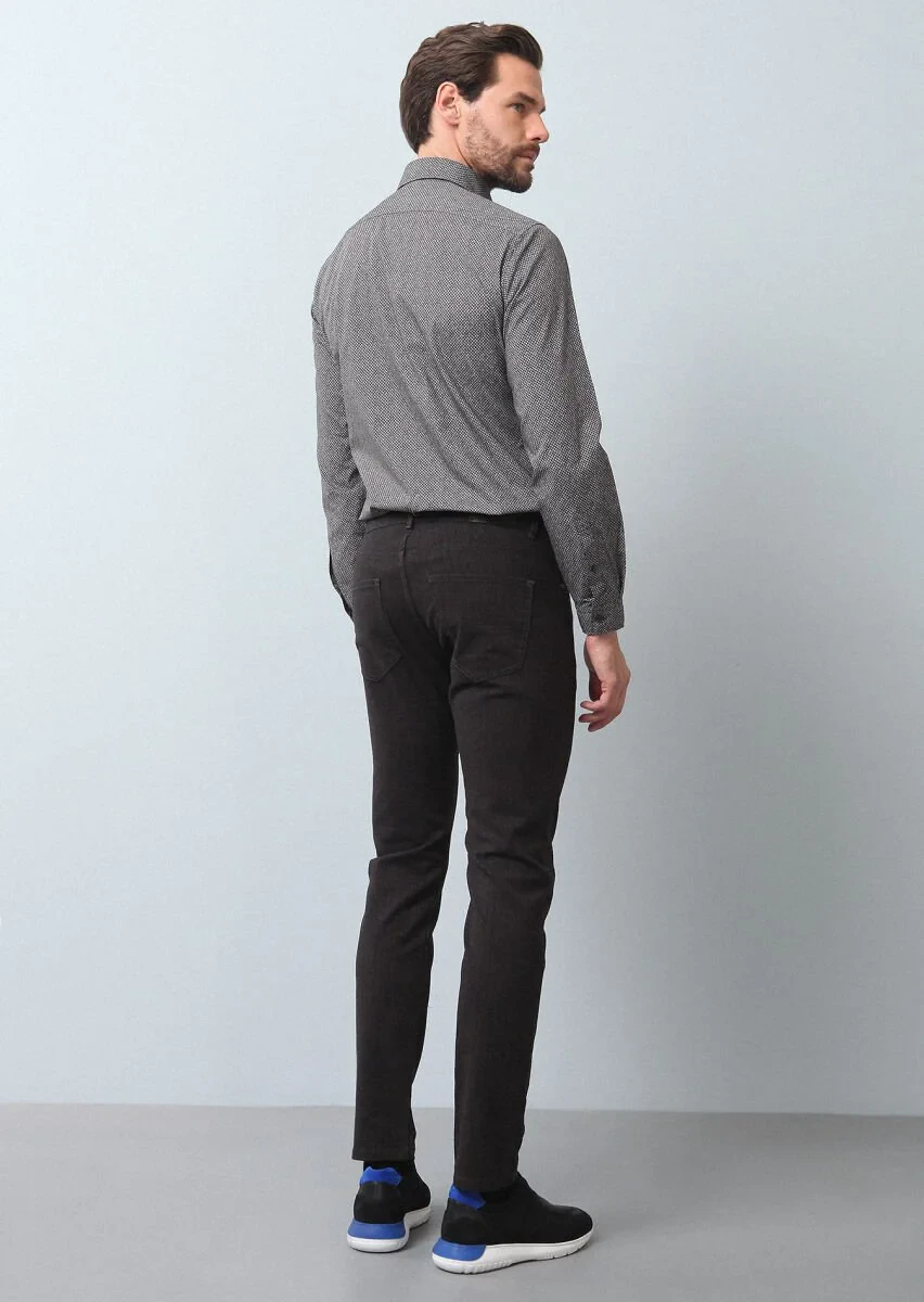 Burgundy Weaving Slim Fit Casual Cotton Blended Trousers - 5