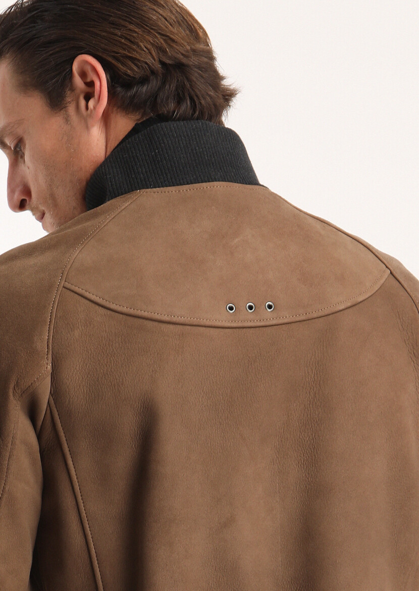 Caramel Regular Fit Turtleneck Casual Leather Leather Coat - 3