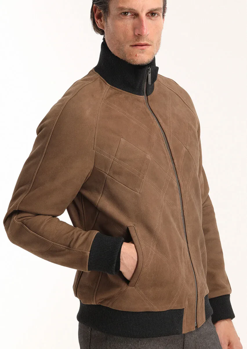 Caramel Regular Fit Turtleneck Casual Leather Leather Coat - 2