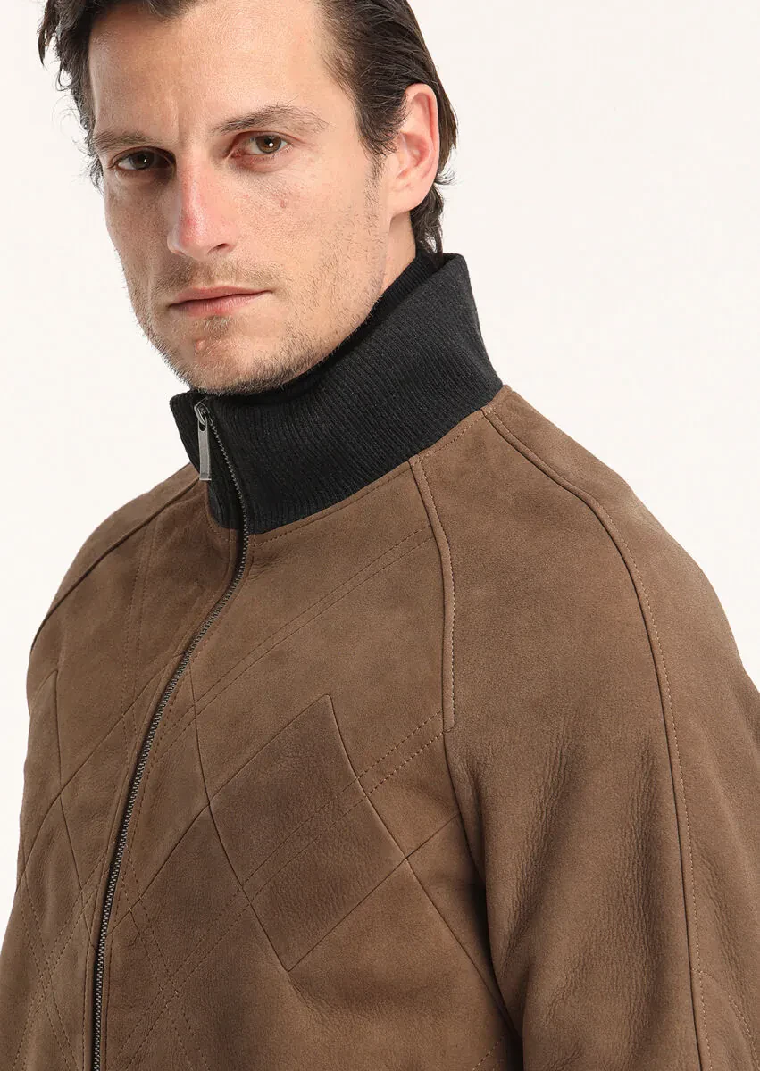Caramel Regular Fit Turtleneck Casual Leather Leather Coat - 3