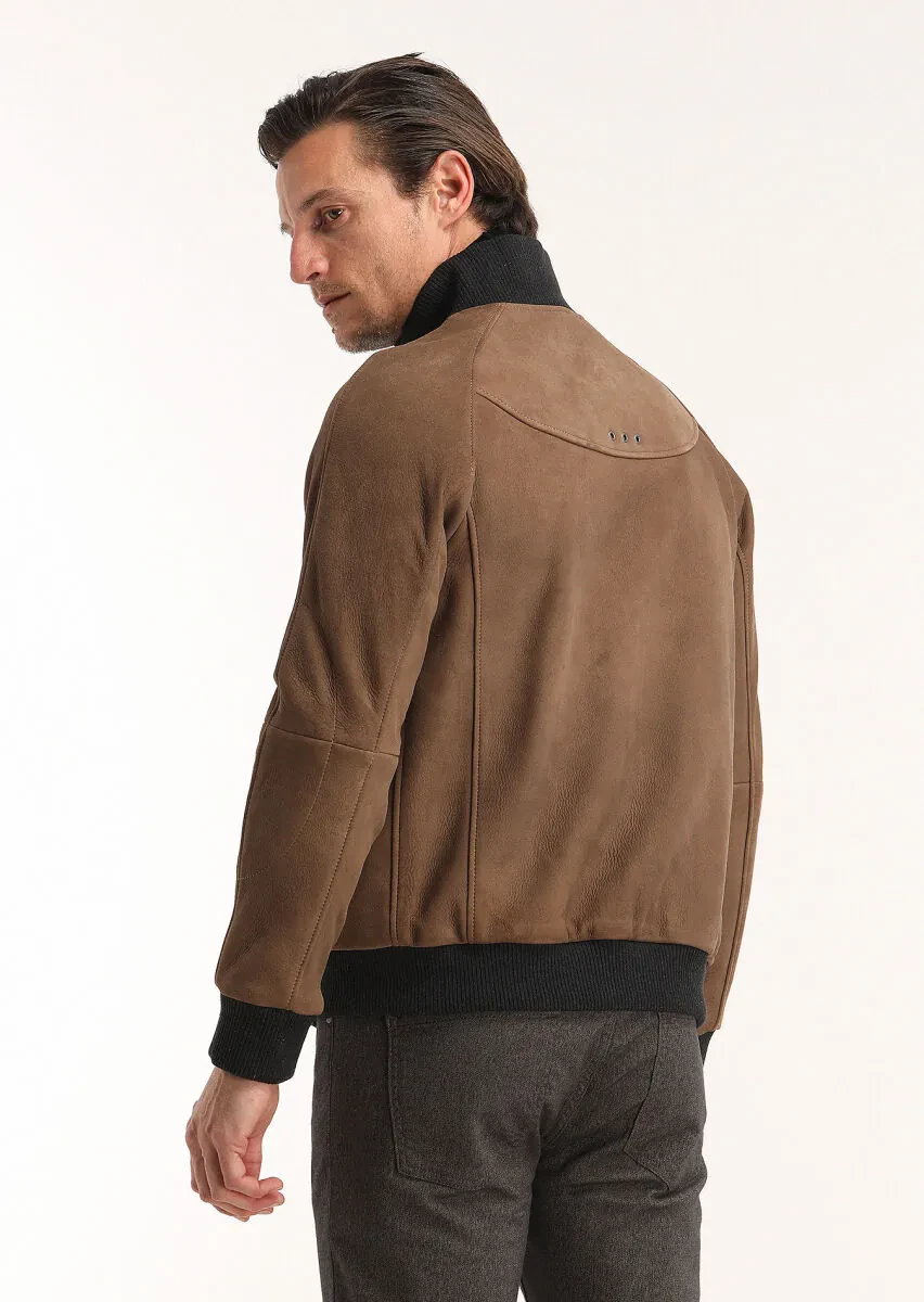 Caramel Regular Fit Turtleneck Casual Leather Leather Coat - 6