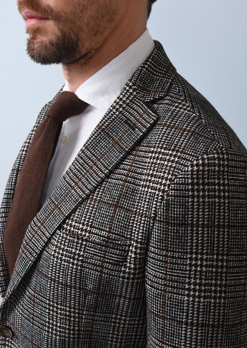 Cinnamon Checkered Shirt Shoulder Slim Fit Wool Blended Jacket - 3