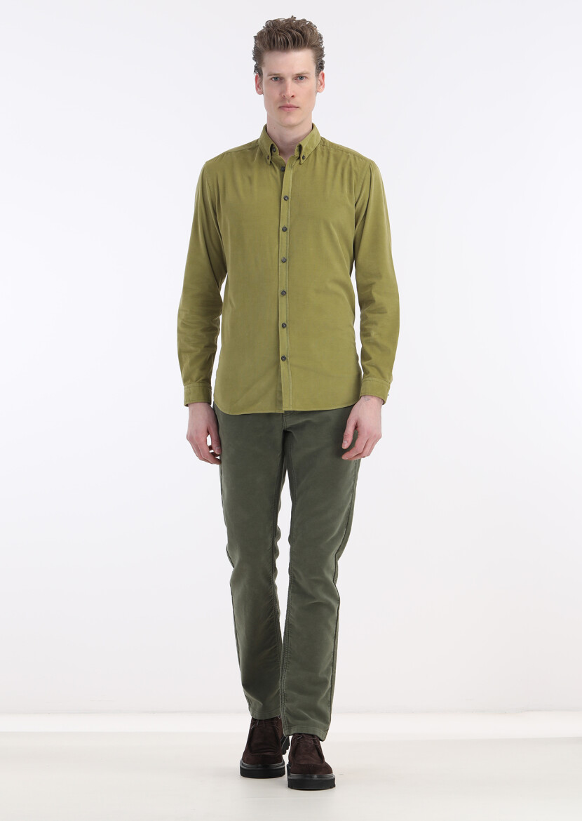 Colourful Ribbed Regular Fit Long Weaving Casual 100% Cotton Shirt - 1