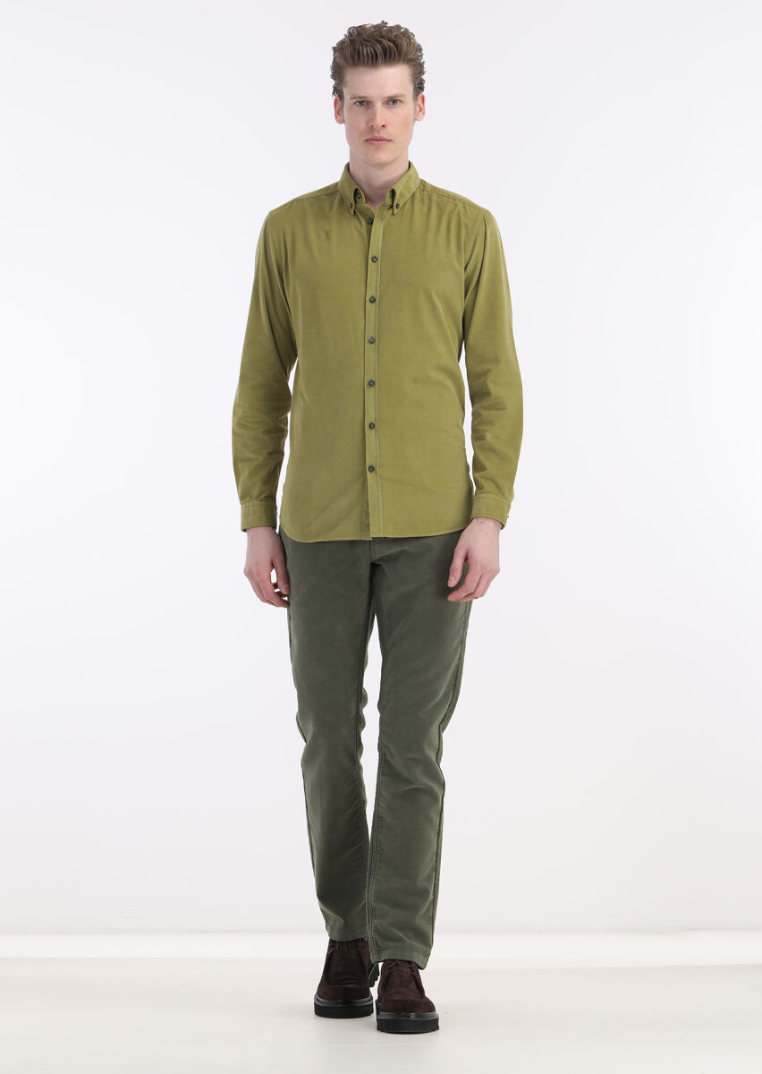 Colourful Ribbed Regular Fit Long Weaving Casual 100% Cotton Shirt - 1