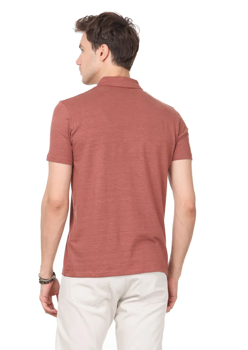 Copper Printed Linen Blended T-Shirt - 4