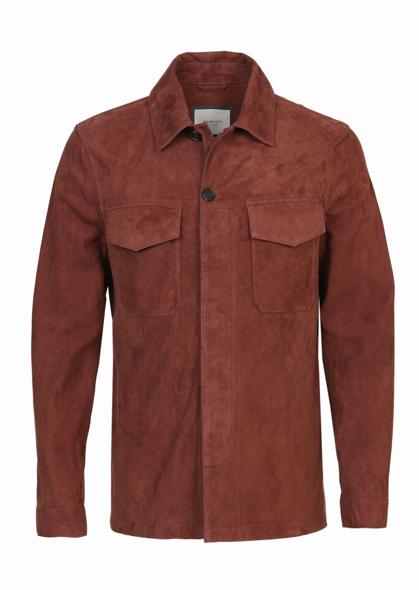 Copper Regular Fit Shirt Collar Casual Suede Leather Coat - 6