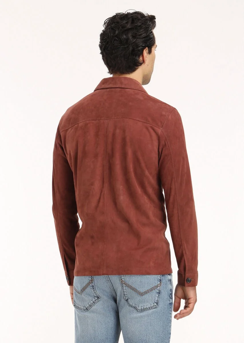 Copper Suede Leather Coat - 5