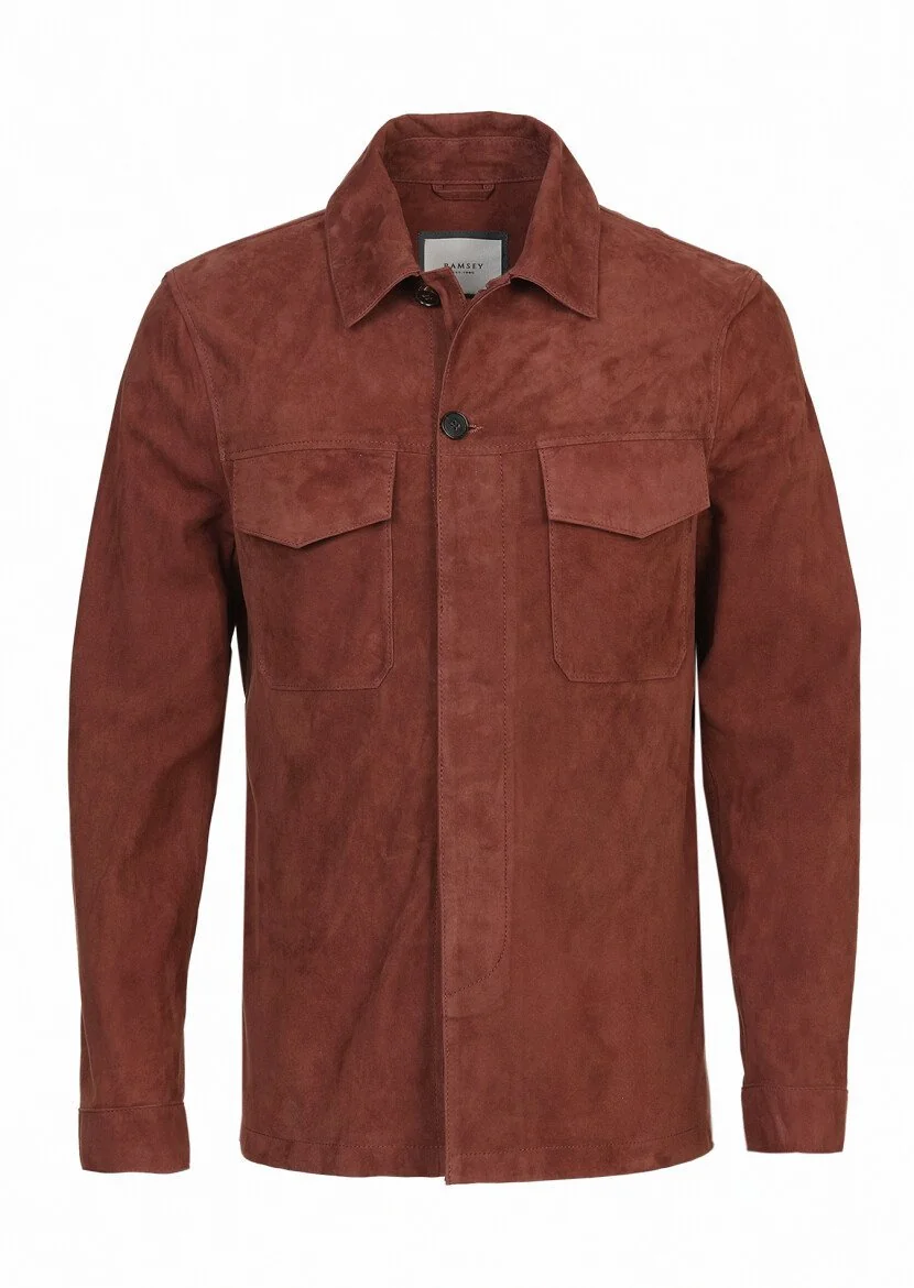 Copper Suede Leather Coat - 6