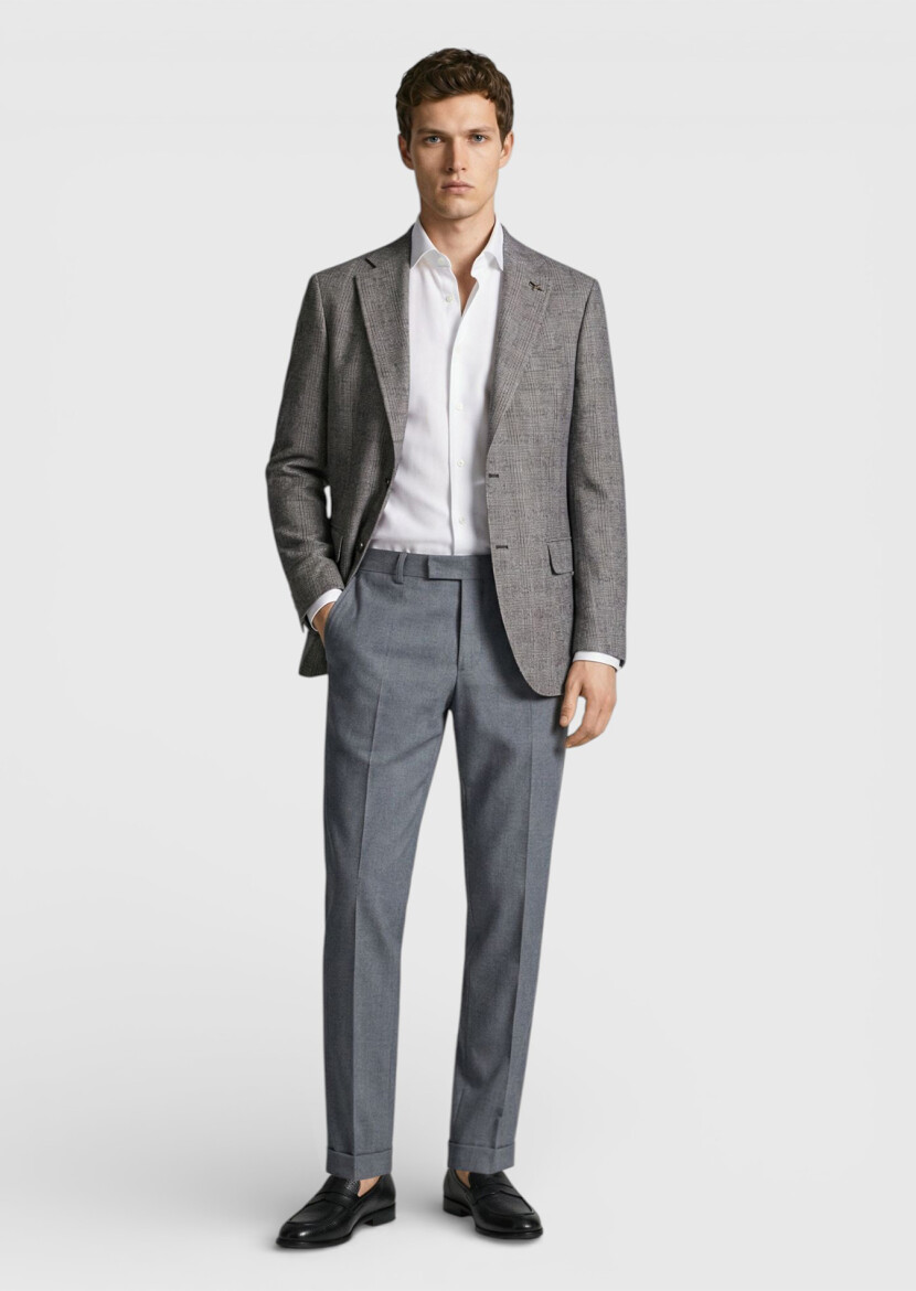 Damson Color Checkered Zeroweight Slim Fit Wool Blended Jacket - 3