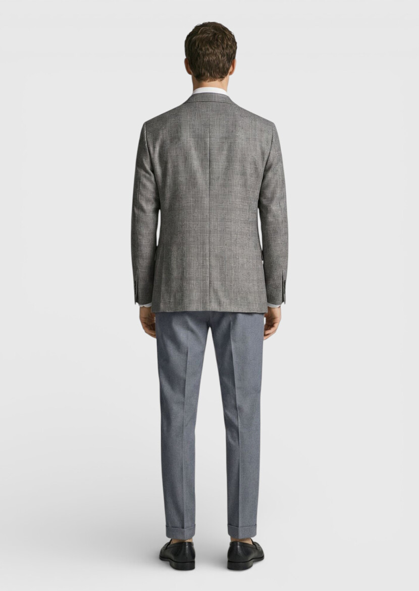 Damson Color Checkered Zeroweight Slim Fit Wool Blended Jacket - 4