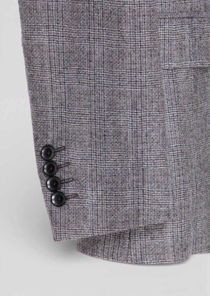 Damson Color Checkered Zeroweight Slim Fit Wool Blended Jacket - 7