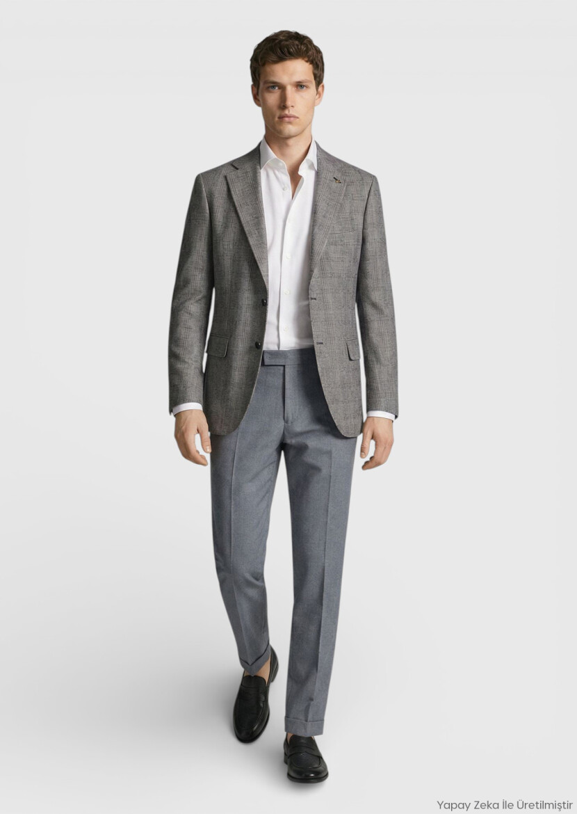 Damson Color Checkered Zeroweight Slim Fit Wool Blended Jacket - RAMSEY