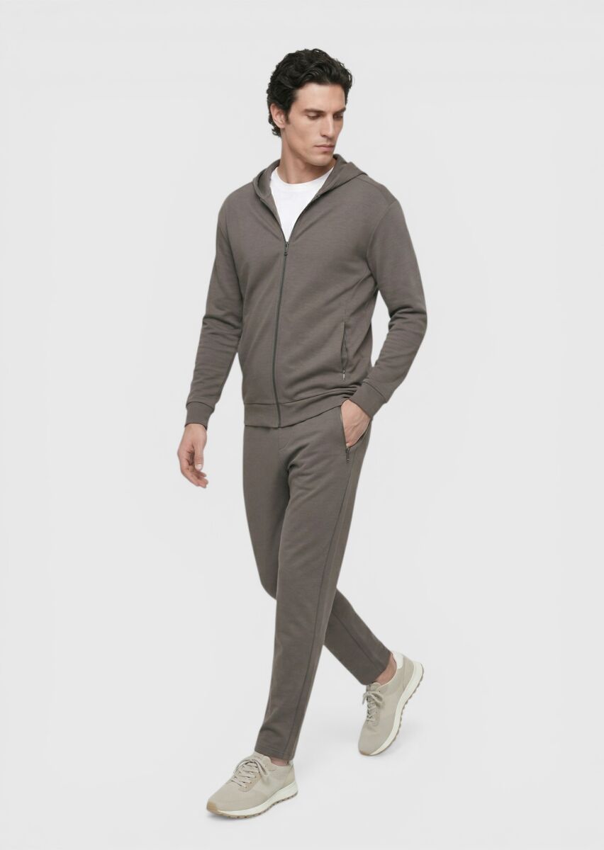 Damson Color Hooded Plain Sweatshirt - 2