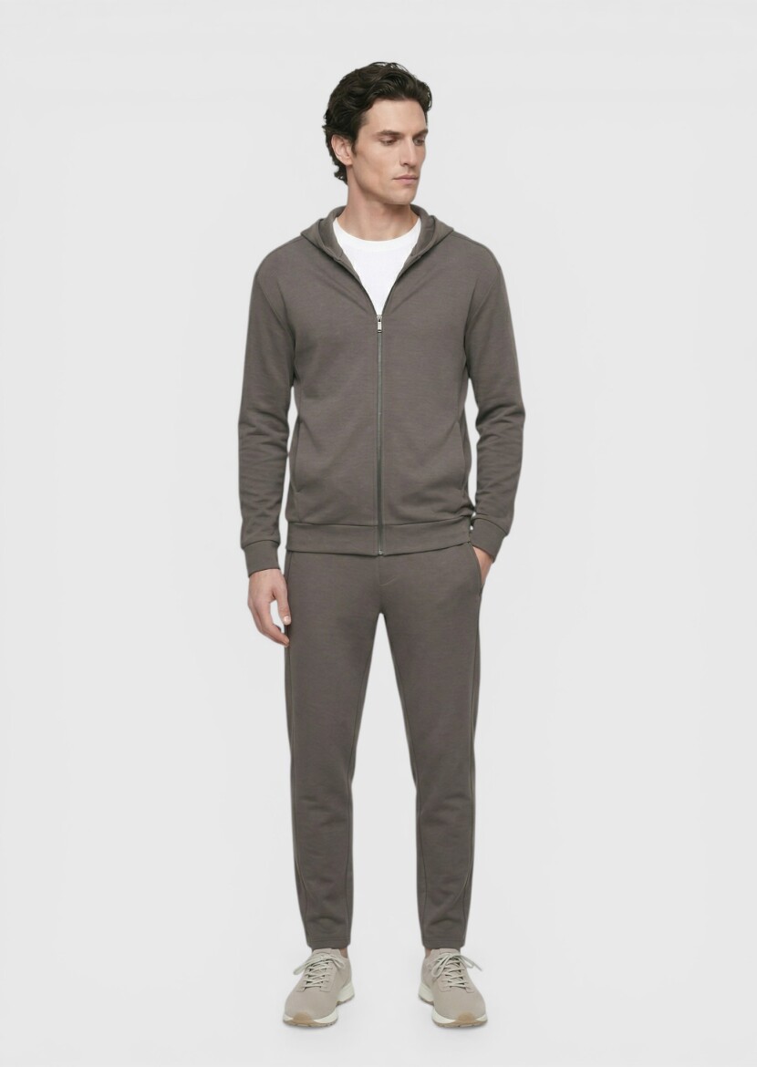 Damson Color Hooded Plain Sweatshirt - 3