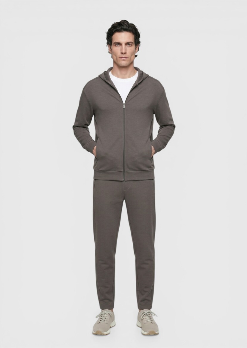 Damson Color Hooded Plain Sweatshirt - 4