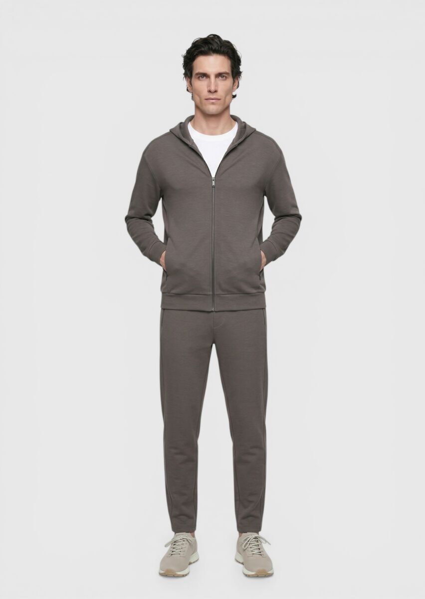 Damson Color Hooded Plain Sweatshirt - 4