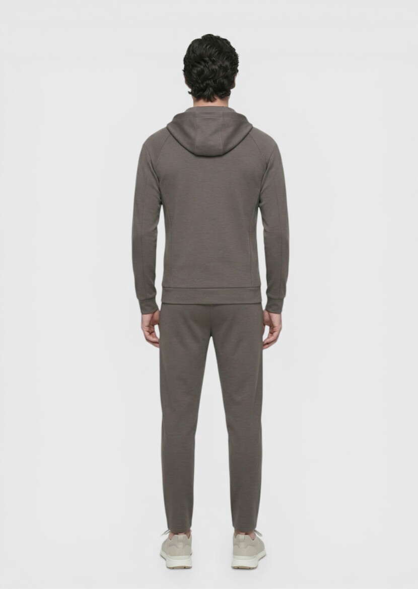 Damson Color Hooded Plain Sweatshirt - 5