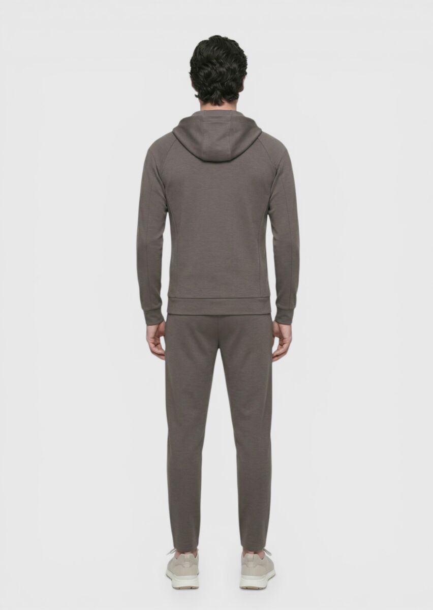 Damson Color Hooded Plain Sweatshirt - 5